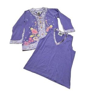 Storybook Knits Flowers In The Temple Cardigan Sweater Tank Set Buddha Medium